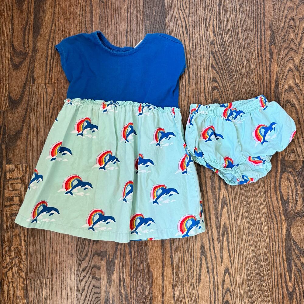 Hanna Andersson Sunny Days & Getaways Blue Rainbow Dolphin Dress | Size 3T